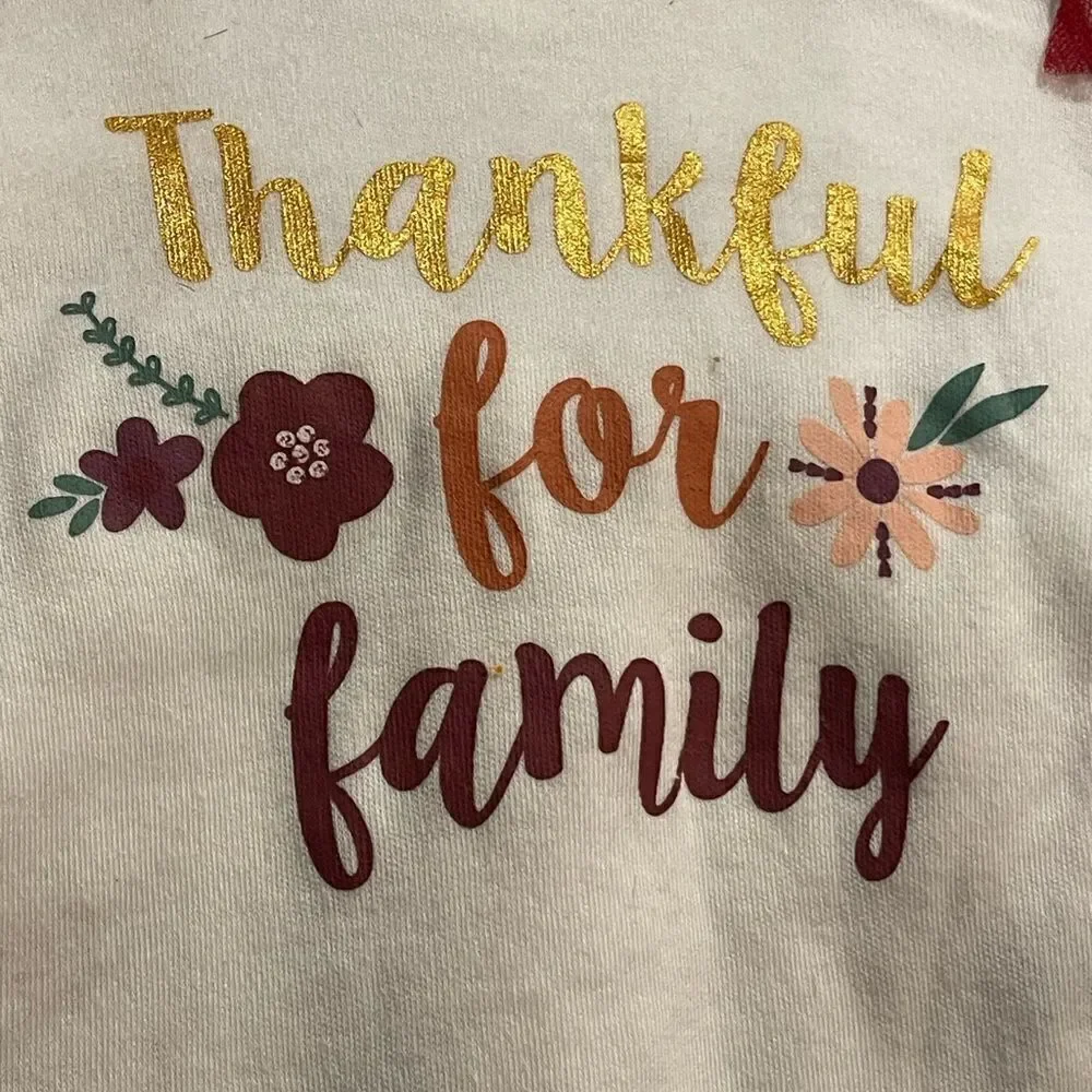 Chick Pea 3 Piece Bodysuit + Pants + Headband Thankful for Family 0-3 Month NWT
